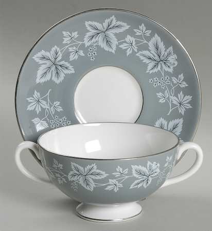 Moselle Gray Footed Cream Soup Bowl & Saucer Set