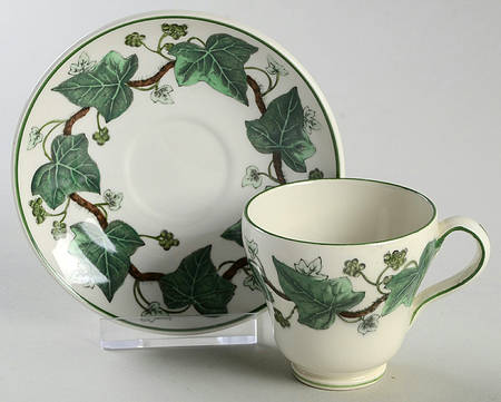 Napoleon Ivy Green (Queen's Ware) Footed Demitasse Cup & Saucer Set