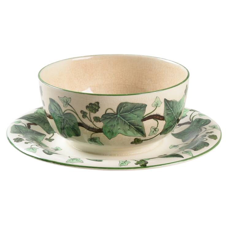 Napoleon Ivy Green (Queen's Ware) Sauce Boat with Attached Underplate No Lid
