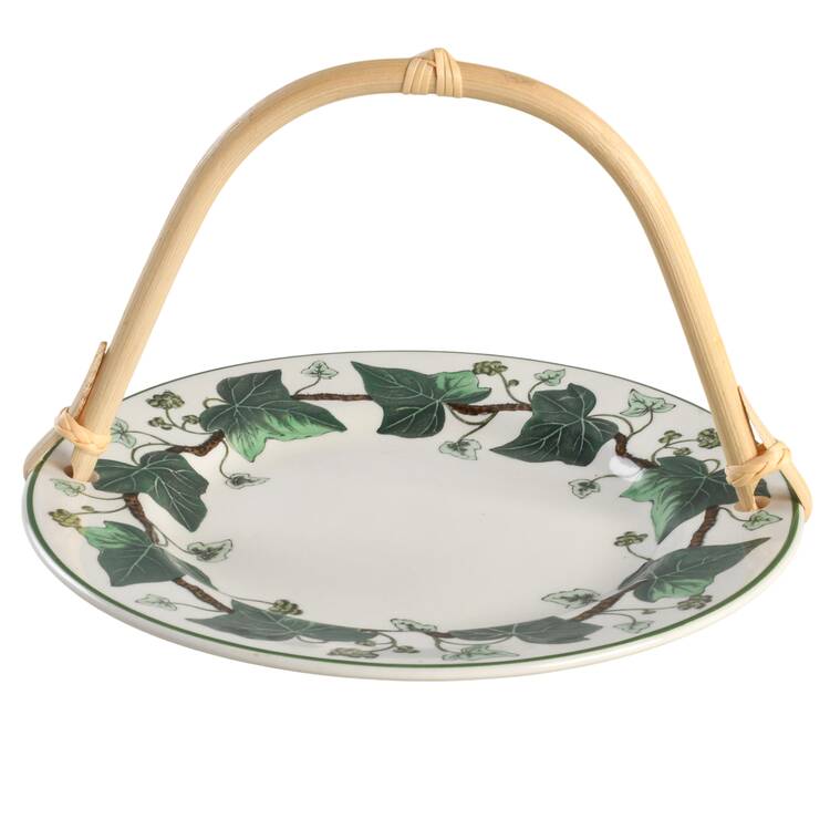 Napoleon Ivy Green (Queen's Ware) 5 3/8"-5 5/8" Bamboo Handled Serving Plate  HC