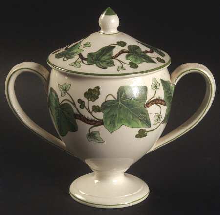 Napoleon Ivy Green (Queen's Ware) Sugar Bowl & Lid