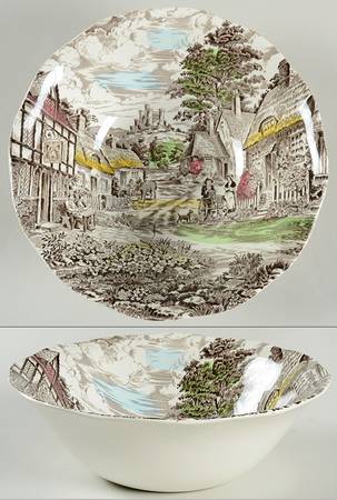 Old English Village Brown Multicolor 8" Round Vegetable Bowl