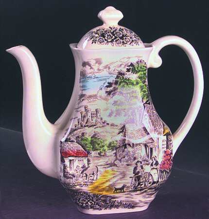 Old English Village Brown Multicolor Coffee Pot & Lid