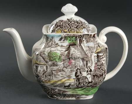 Old English Village Brown Multicolor Teapot & Lid