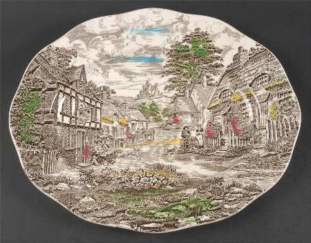 Old English Village Brown Multicolor 14" Oval Serving Platter