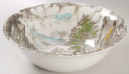 Old English Village Brown Multicolor 9" Round Vegetable Bowl