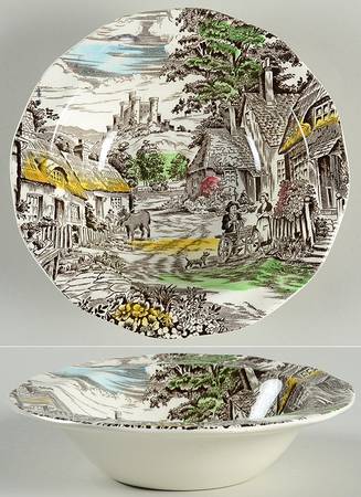 Old English Village Brown Multicolor Rim Cereal Bowl