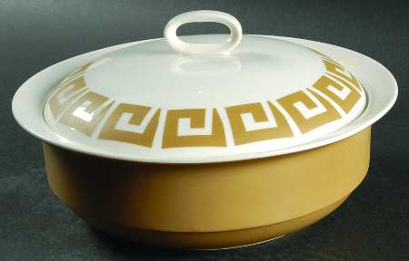 Old Gold Keystone Round Covered Vegetable