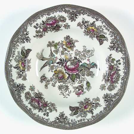 Oriental Pheasant Brown Multicolor Rim Soup Bowl