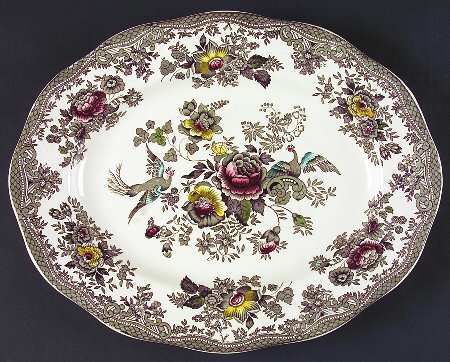 Oriental Pheasant Brown Multicolor 14" Oval Serving Platter