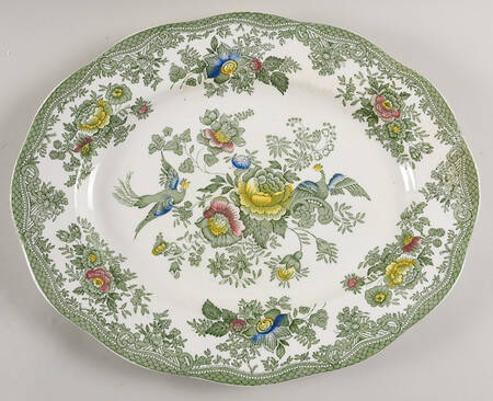 Oriental Pheasant Green 14" Oval Serving Platter