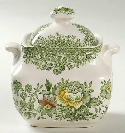Oriental Pheasant Green Sugar Bowl & Lid