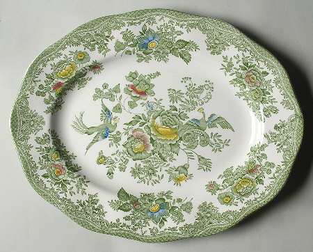 Oriental Pheasant Green 13" Oval Serving Platter