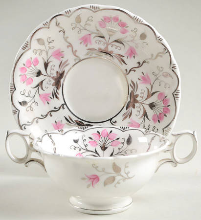Papyrus Pink Footed Cream Soup Bowl & Saucer Set