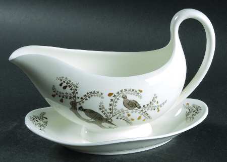 Partridge In A Pear Tree Gravy Boat with Attached Underplate