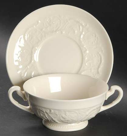 Patrician (Old, 1927-1986) Footed Cream Soup Bowl & Saucer Set by Wedgwood