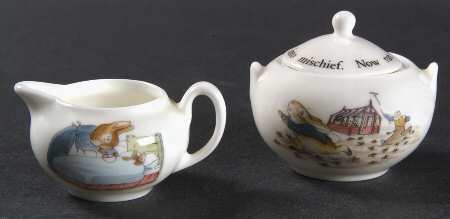 Peter Rabbit Miniature Creamer and Sugar with Lid Set