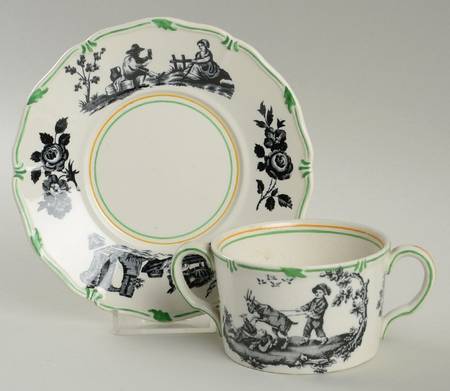 Personages Black (Green Trim) Flat Bouillon Cup & Saucer