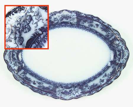Phoebe Blue (Gold Accents, Gold Trim) 11" Oval Serving Platter