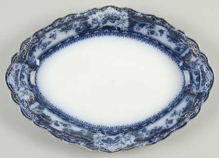 Phoebe Blue (Gold Accents, Gold Trim) 12" Oval Serving Platter