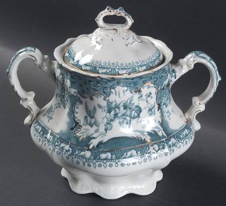 Phoebe Blue Green (Gold Accents, No Trim) Sugar Bowl & Lid