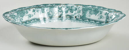 Phoebe Blue Green (Gold Accents, No Trim) 9" Oval Vegetable Bowl