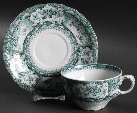 Phoebe Blue Green (Gold Accents, No Trim) Flat Cup & Saucer Set
