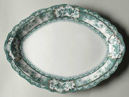 Phoebe Blue Green (Gold Accents, No Trim) 14" Oval Serving Platter
