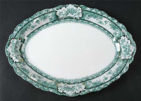 Phoebe Blue Green (Gold Accents, No Trim) 11" Oval Serving Platter