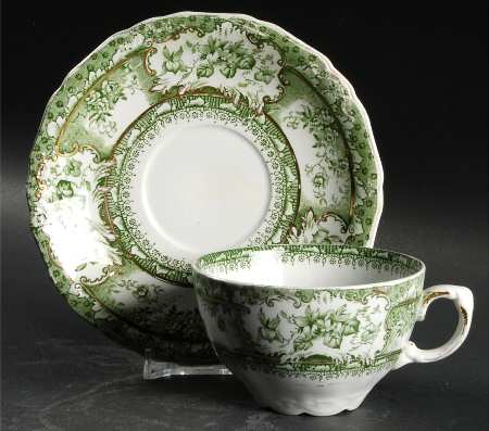 Phoebe Green (Gold Accents, No Trim) Flat Cup & Saucer Set