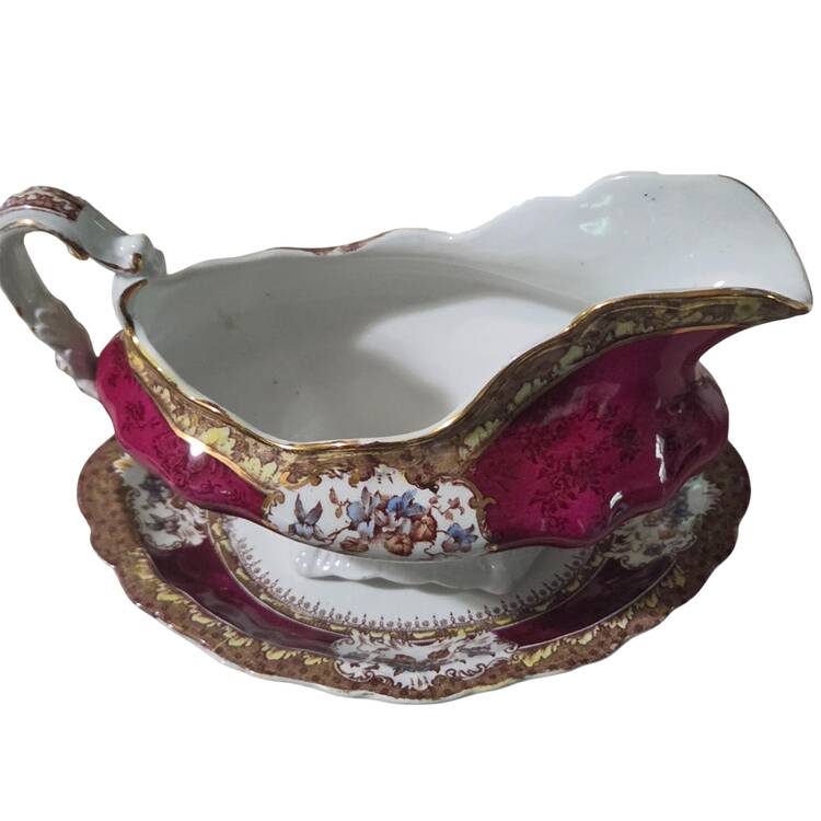 Phoebe Multicolor (Maroon Panels) Gravy Boat & Underplate/Relish
