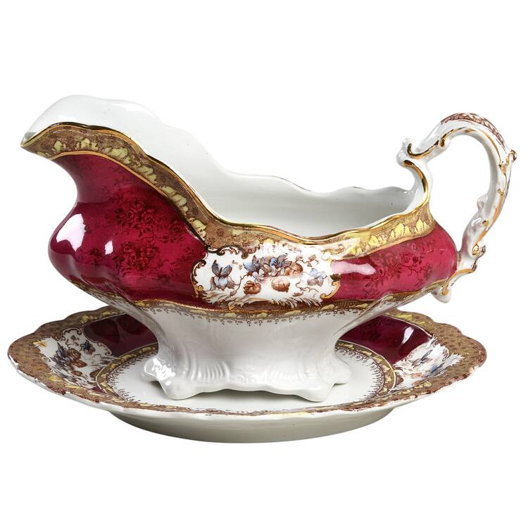 Phoebe Multicolor (Maroon Panels) Gravy Boat & Underplate/Relish by Wedgwood
