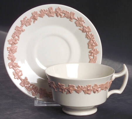Pink On Cream Color (Plain edge) Footed Cup & Saucer Set