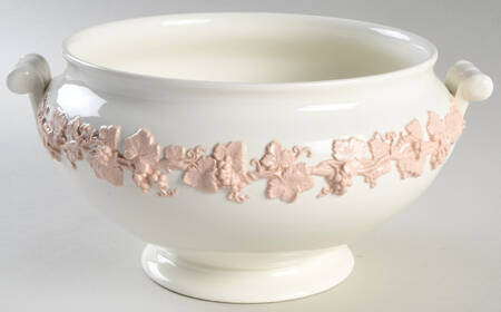 Pink On Cream Color (Plain edge) Tureen No Lid