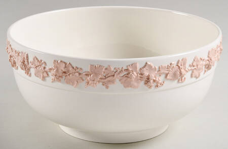 Pink On Cream Color (Plain edge) 9" Salad Serving Bowl