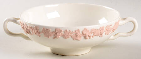 Pink On Cream Color (Plain edge) Flat Cream Soup Bowl