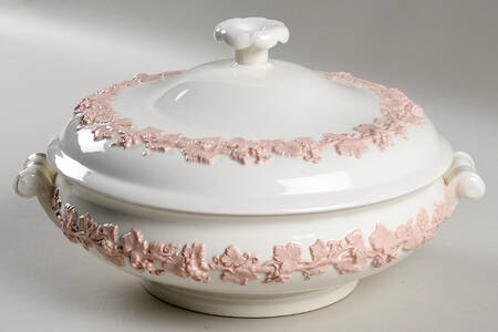 Pink On Cream Color (Plain edge) Round Covered Vegetable