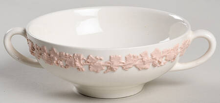 Pink On Cream Color (Plain edge) Flat Cream Soup Bowl