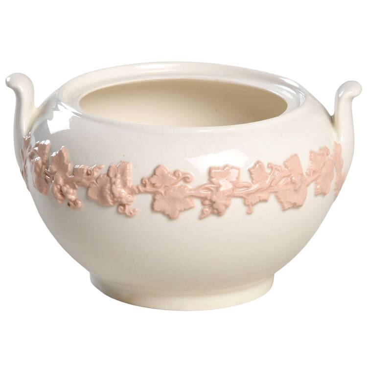 Pink On Cream Color (Plain edge) Sugar Bowl No Lid