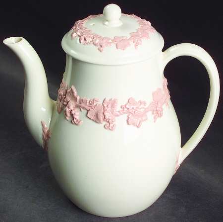 Pink On Cream Color (Plain edge) Coffee Pot & Lid