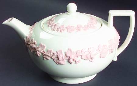 Pink On Cream Color (Plain edge) Teapot & Lid