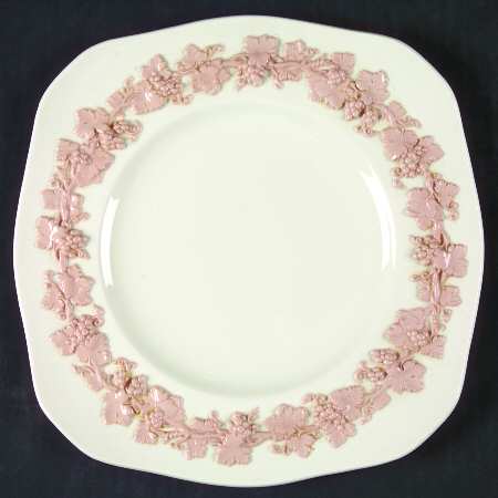 Pink On Cream Color (Plain edge) Square Luncheon Plate