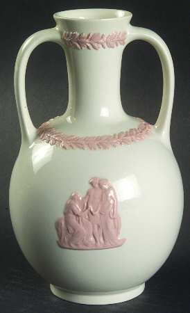 Pink On Cream Color (Plain edge) 6" Handled Vase