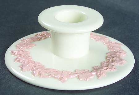 Pink On Cream Color (Plain edge) 1" Small Candlestick by Wedgwood