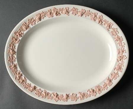 Pink On Cream Color (Plain edge) 14" Oval Serving Platter