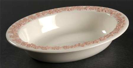 Pink On Cream Color (Plain edge) 10" Oval Vegetable Bowl