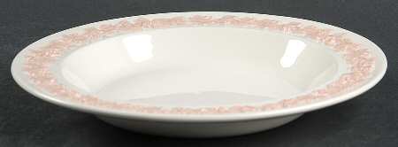 Pink On Cream Color (Plain edge) Rim Soup Bowl