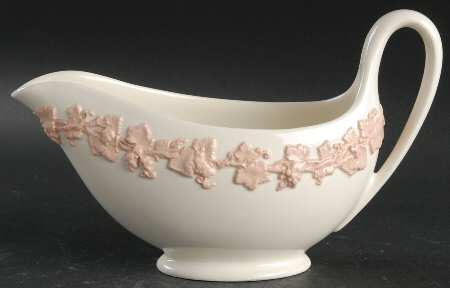 Pink On Cream Color (Plain edge) Gravy Boat