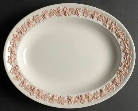 Pink On Cream Color (Plain edge) 13" Oval Serving Platter