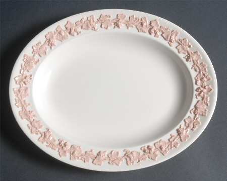 Pink On Cream Color (Plain edge) 10" Oval Serving Platter